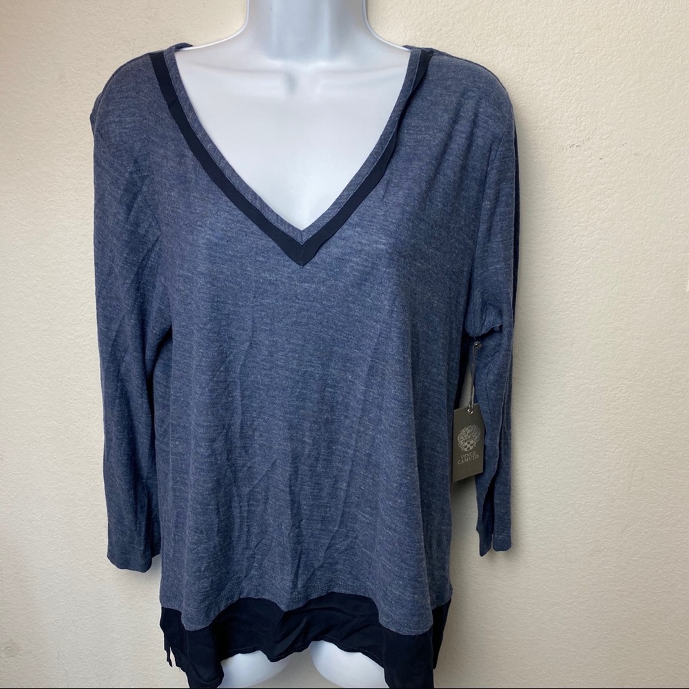 Vince Camuto Women’s V-Neck Mixed Media T-Shirt